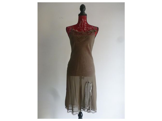 Twin Set abito midi in pura seta e viscosa Taupe - vista 2