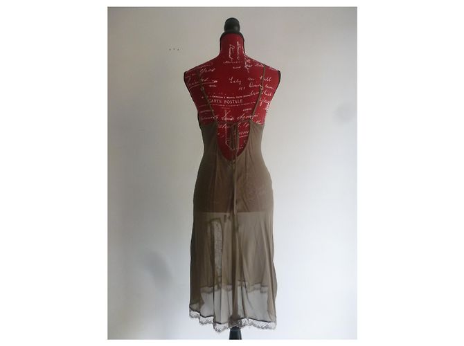 Twin Set abito midi in pura seta e viscosa Taupe - vista 3