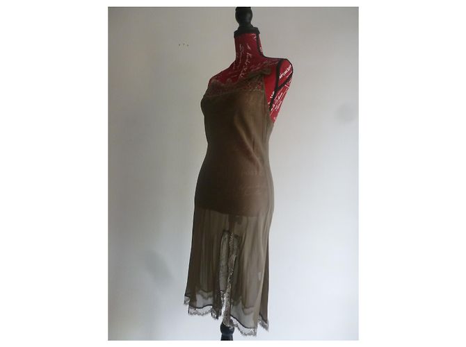 Twin Set abito midi in pura seta e viscosa Taupe - vista 4
