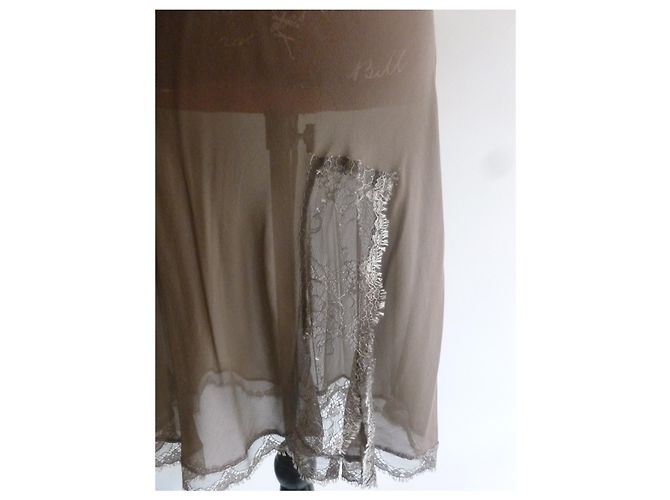 Twin Set abito midi in pura seta e viscosa Taupe - vista 5