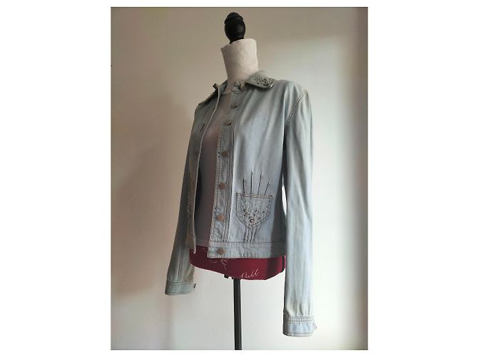 Luisa Spagnoli Giacca in denim decorato con cristalli Blu chiaro - vista 2