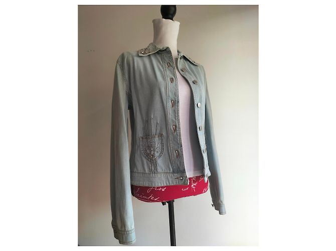 Luisa Spagnoli Giacca in denim decorato con cristalli Blu chiaro - vista 3