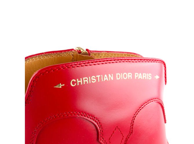 DIOR - Dior West Stiefeletten aus rotem Leder mit Absatz (Größe 37) - Ansicht 4