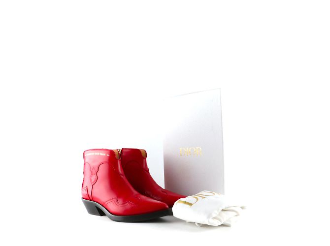 DIOR - Dior West Stiefeletten aus rotem Leder mit Absatz (Größe 37) - Ansicht 8