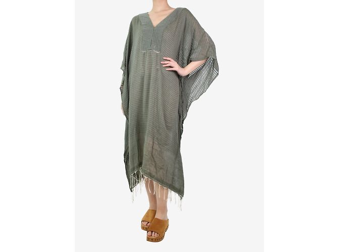 Louis Vuitton Caftán de algodón con cuello de pico verde oliva - talla One Size - vista 2