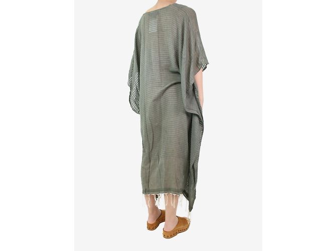 Louis Vuitton Caftán de algodón con cuello de pico verde oliva - talla One Size - vista 3