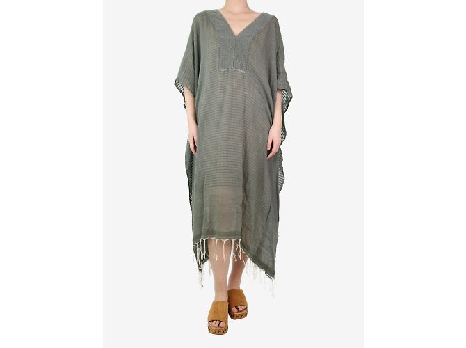 Louis Vuitton Caftán de algodón con cuello de pico verde oliva - talla One Size - vista 4