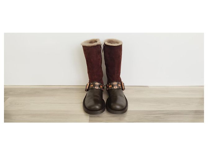 Botas Céline de couro e camurça marrom - vista 3