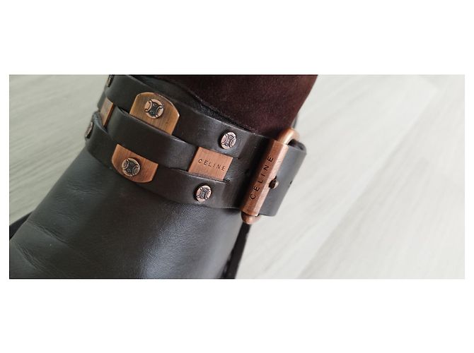 Botas Céline de couro e camurça marrom - vista 5