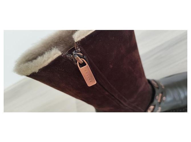 Botas Céline de couro e camurça marrom - vista 6