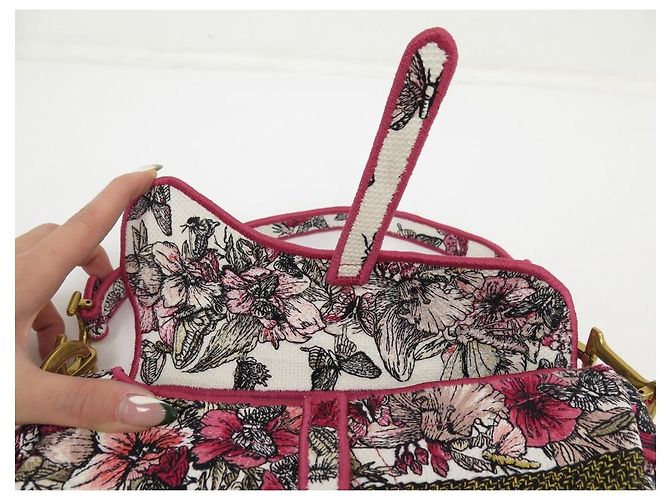 NUOVA BORSA A MANO CHRISTIAN DIOR SADDLE BUTTERFLY CANVAS PAPILLON EDIT LIMITED Rosa - vista 8