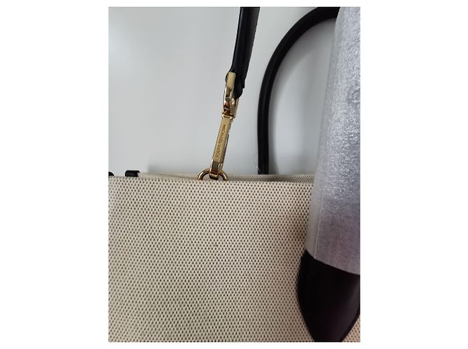 Borsa Tote Michael Kors Nera Beige Crema in Tela Nero Crudo - vista 10