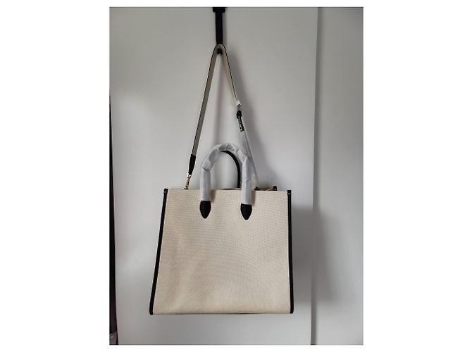 Borsa Tote Michael Kors Nera Beige Crema in Tela Nero Crudo - vista 11