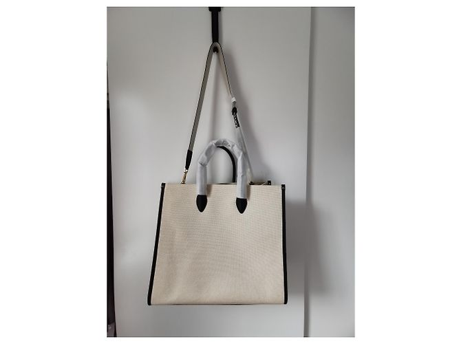 Borsa Tote Michael Kors Nera Beige Crema in Tela Nero Crudo - vista 12