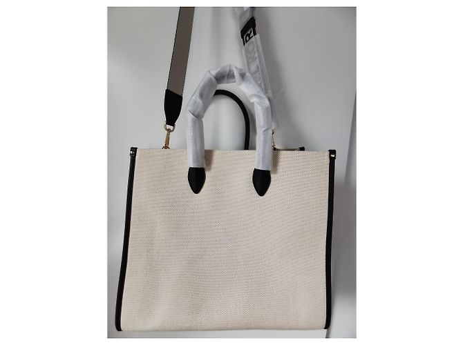Borsa Tote Michael Kors Nera Beige Crema in Tela Nero Crudo - vista 13