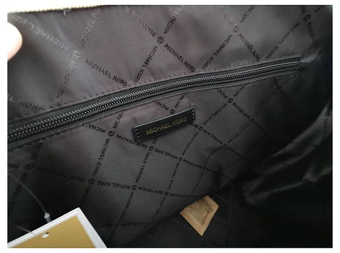 Borsa Tote Michael Kors Nera Beige Crema in Tela Nero Crudo - vista 15