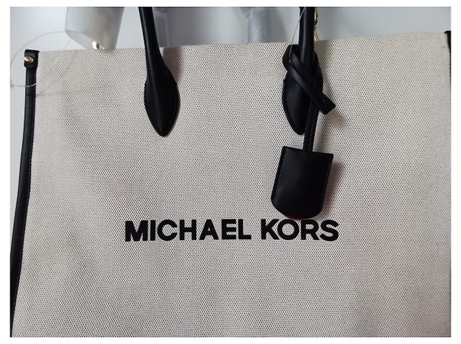 Borsa Tote Michael Kors Nera Beige Crema in Tela Nero Crudo - vista 9