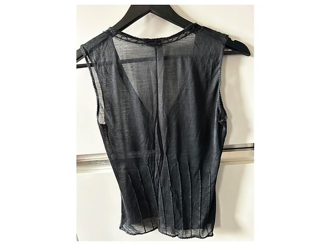 Cambon Camiseta sem mangas Chanel preta de seda com decote em V Preto - vista 2