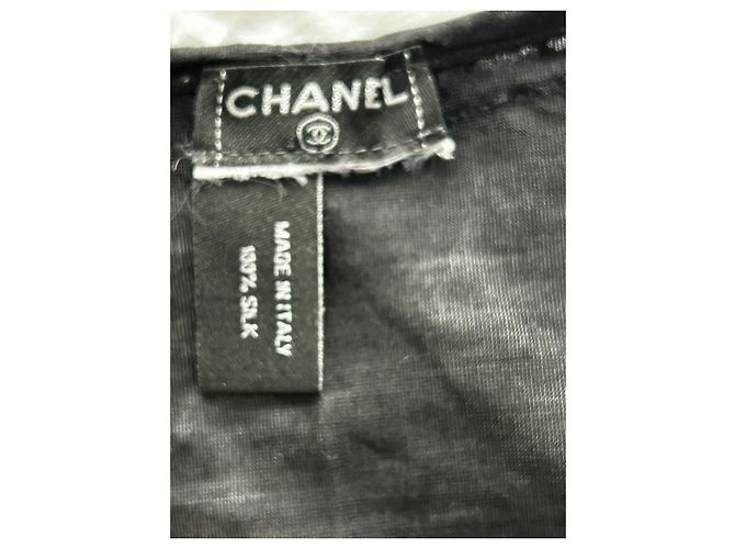 Cambon Camiseta sem mangas Chanel preta de seda com decote em V Preto - vista 7
