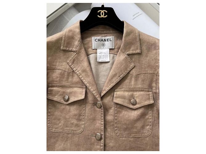 Giacca Chanel in lino e seta con bottoni CC Multicolore - vista 3