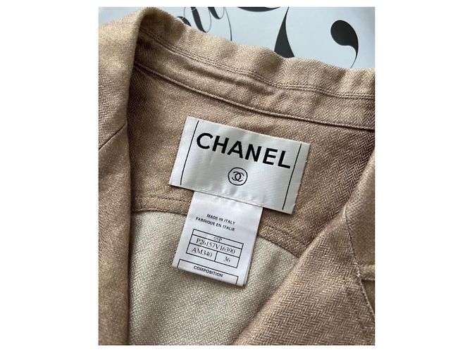 Giacca Chanel in lino e seta con bottoni CC Multicolore - vista 5