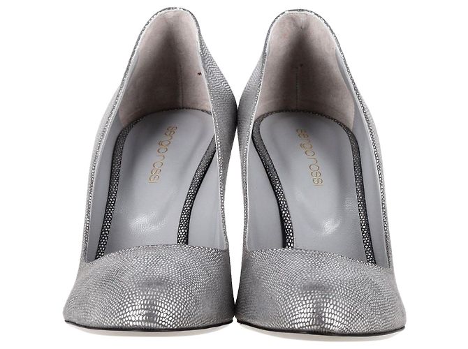 Décolleté Sergio Rossi con punta tonda in pelle argento Metallico - vista 3