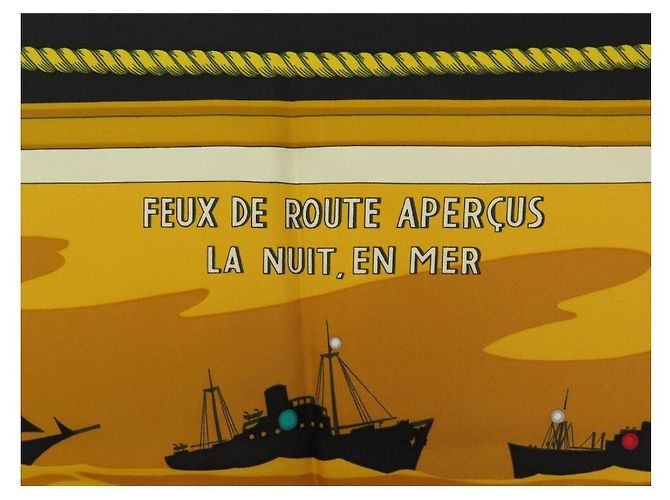 Hermès, Fazzoletto "Fuochi stradali avvistati di notte in mare" Senape - vista 8