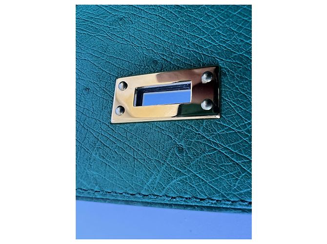 Hermès Kelly Pochette Vert Verone Strauß Gold Hardware Grün - Ansicht 13