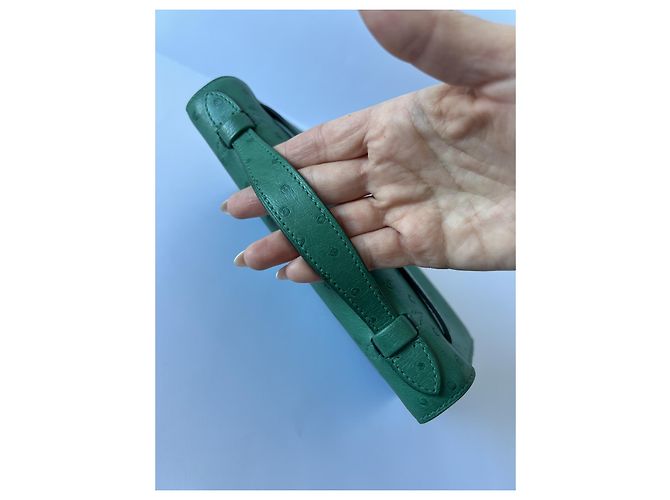 Hermès Kelly Pochette Vert Verone Strauß Gold Hardware Grün - Ansicht 14