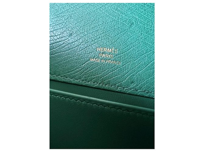 Hermès Kelly Pochette Vert Verone Strauß Gold Hardware Grün - Ansicht 8
