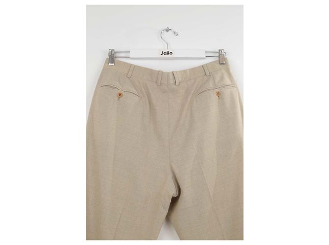 Hermès Pantalones anchos de lana Beige - vista 3