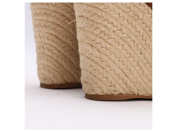 Sandali slingback espadrillas con zeppa in pelle marrone Louis Vuitton Taglia 37 - vista 11