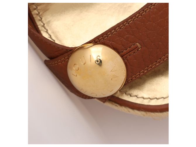 Sandali slingback espadrillas con zeppa in pelle marrone Louis Vuitton Taglia 37 - vista 13