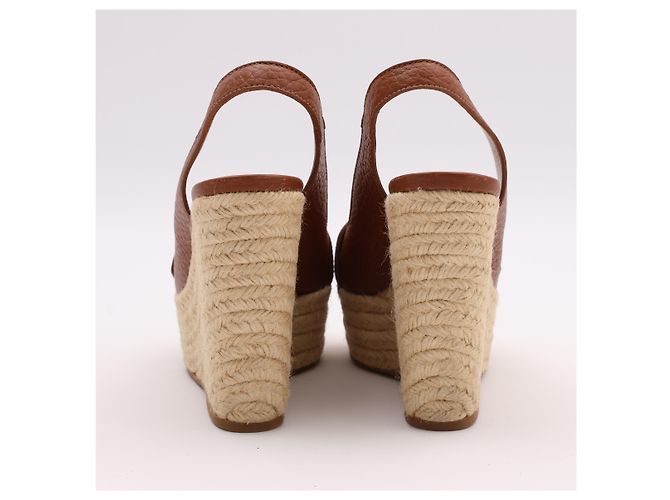 Sandali slingback espadrillas con zeppa in pelle marrone Louis Vuitton Taglia 37 - vista 2
