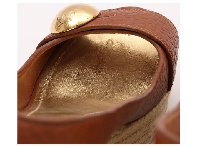 Sandali slingback espadrillas con zeppa in pelle marrone Louis Vuitton Taglia 37 - vista 3
