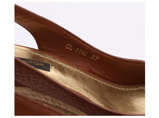 Sandali slingback espadrillas con zeppa in pelle marrone Louis Vuitton Taglia 37 - vista 4