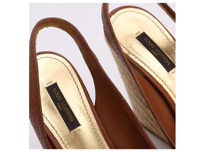 Sandali slingback espadrillas con zeppa in pelle marrone Louis Vuitton Taglia 37 - vista 5