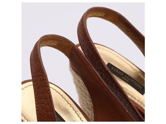Sandali slingback espadrillas con zeppa in pelle marrone Louis Vuitton Taglia 37 - vista 6