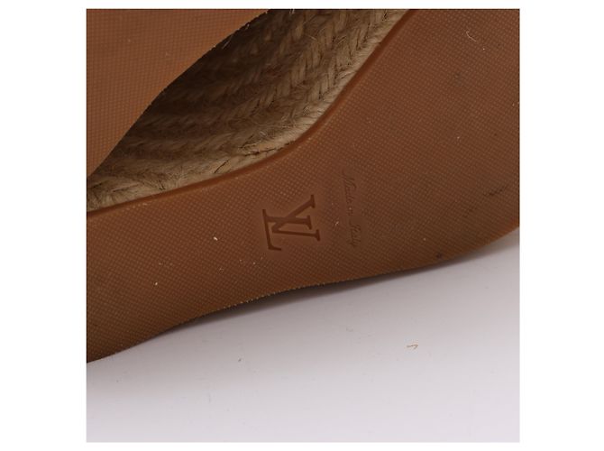 Sandali slingback espadrillas con zeppa in pelle marrone Louis Vuitton Taglia 37 - vista 9