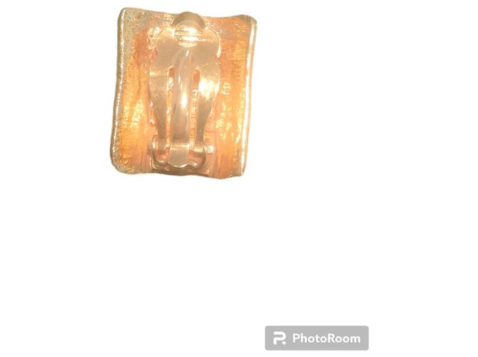 Orecchini a clip Yves Saint Laurent Goossens rettangolari dorati Gold hardware - vista 4