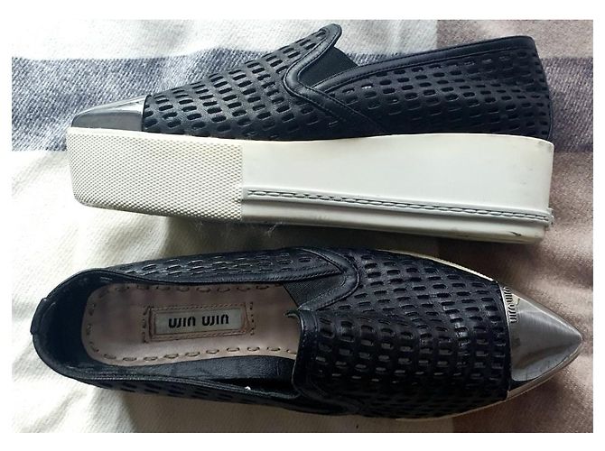 Baskets à plateforme Miu Miu Noir Argenté - vue 2