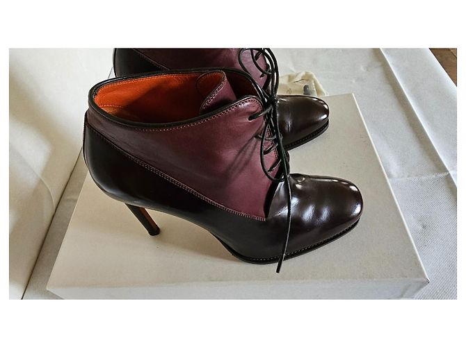 Décolleté Santoni Bicolore in Pelle Vernice 38 Marrone scuro - vista 4