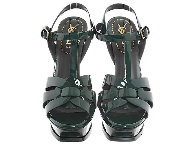 Sandali Saint Laurent Tribute Verdi in Pelle Lucida Verde - vista 2