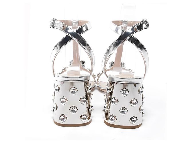 Sandali Miu Miu in pelle argento con dettagli in cristallo Silver hardware - vista 3