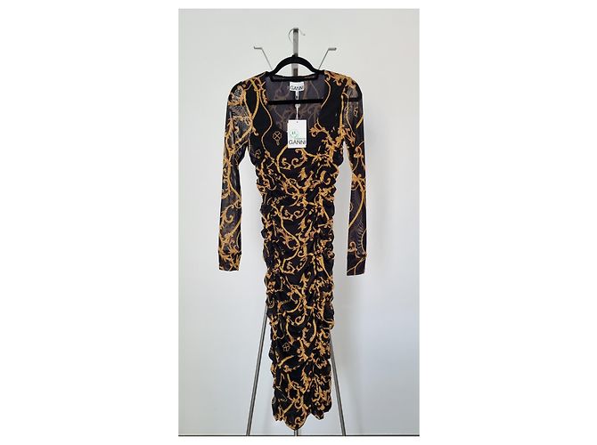 Vestido largo de malla estampada en negro de Ganni Naranja - vista 12
