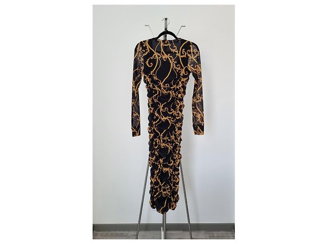 Vestido largo de malla estampada en negro de Ganni Naranja - vista 13