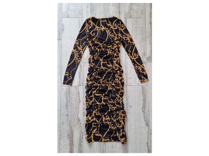 Vestido largo de malla estampada en negro de Ganni Naranja - vista 4