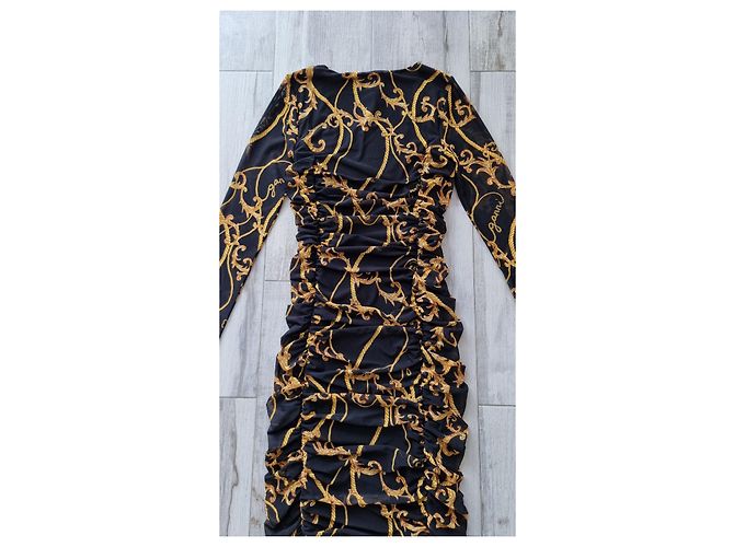 Vestido largo de malla estampada en negro de Ganni Naranja - vista 5