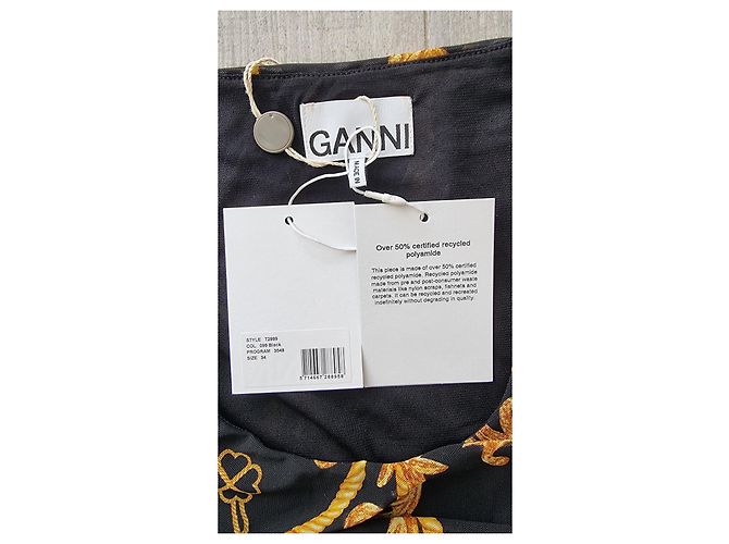 Vestido largo de malla estampada en negro de Ganni Naranja - vista 7