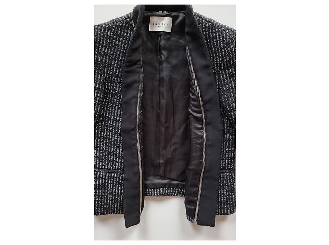 Sandro Schwarz/Silber Tweed-Jacke - Ansicht 11